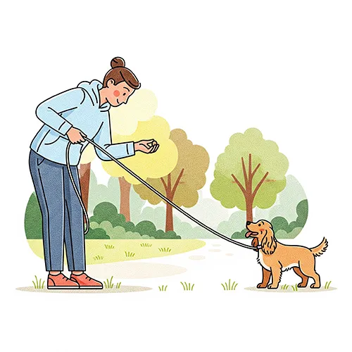 An image of a cocker spaniel practising recall training on a long lead in a park