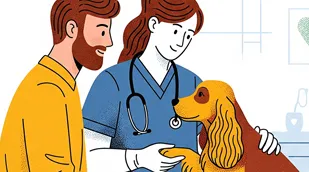 Image of cocker spaniel at a vet with top pet insurance for spaniels